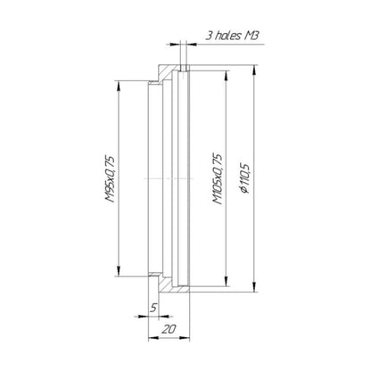 M105x0.75 female to M95x0.75 male thread adapter for Kowa 35mm anamorphic