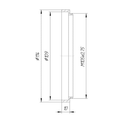 M105x0.75 male thread to 114mm outer diameter adapter