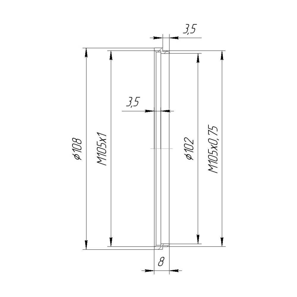 M105x0.75 male to M105x1 female thread adapter