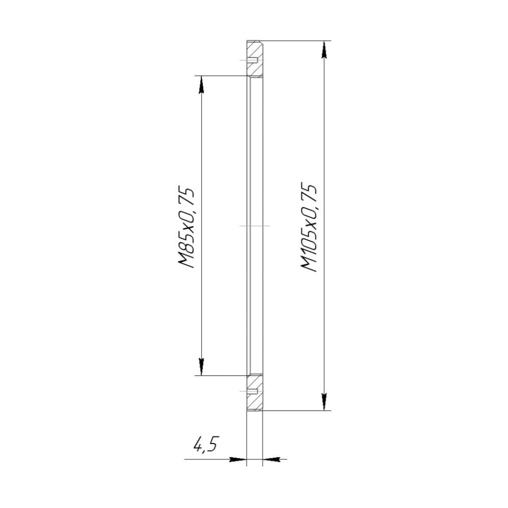 M105x0.75 male to M85x0.75 female adapter (105mm to 85mm step-down filter ring)