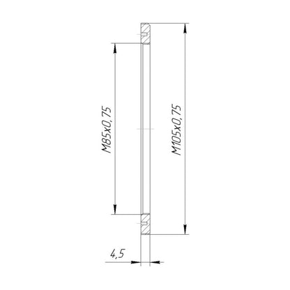 M105x0.75 male to M85x0.75 female adapter (105mm to 85mm step-down filter ring)