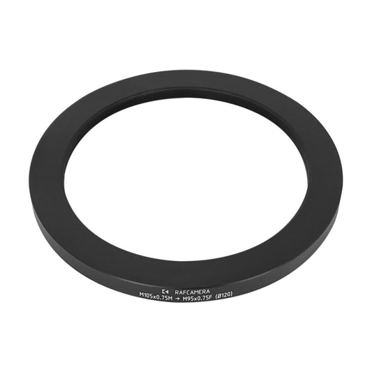 M105x0.75 male to M95x0.75 female thread adapter with 120mm outer diameter