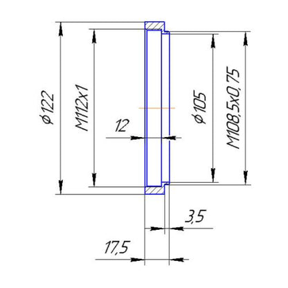 M108.5x0.75 male to M112x1 female thread adapter (step-up ring)