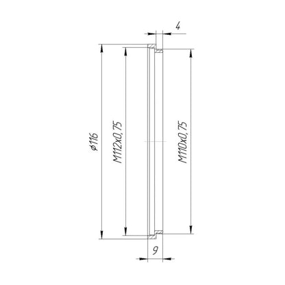 M110x0.75 male to M112x0.75 female thread adapter