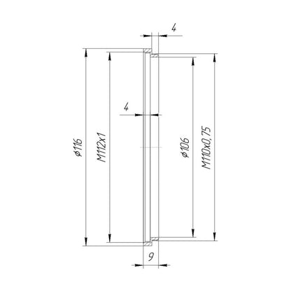 M110x0.75 male to M112x1 female thread adapter