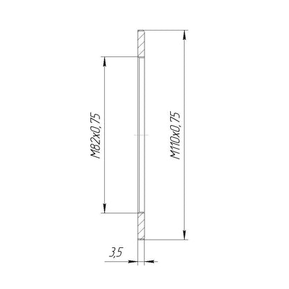 M110x0.75 male to M82x0.75 female thread adapter, flangeless