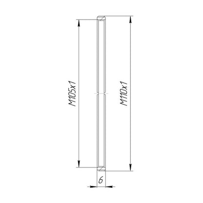 M110x1 male to M105x1 female thread adapter, flangeless