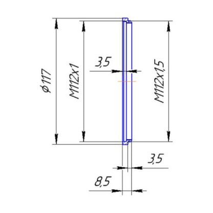 M112x1.5 male to M112x1 female thread adapter (step ring)
