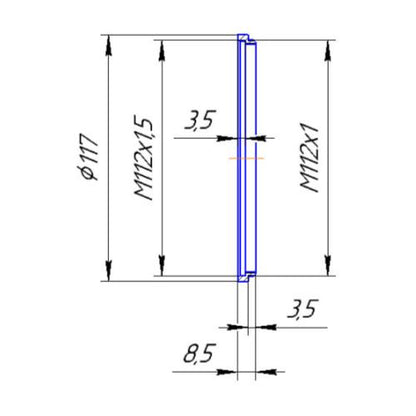 M112x1 male to M112x1.5 female thread adapter (step ring)