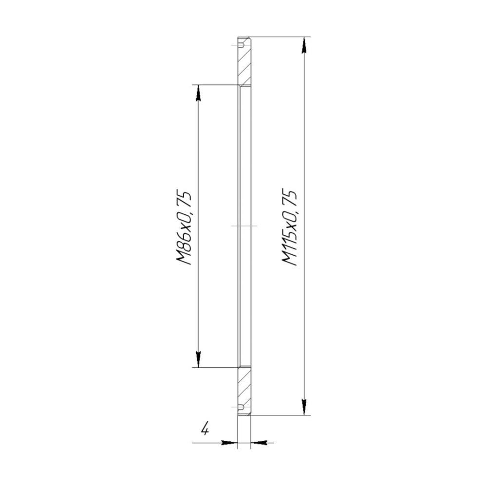 M115x0.75 male to M86x0.75 female thread adapter (115mm to 86mm step-down ring)