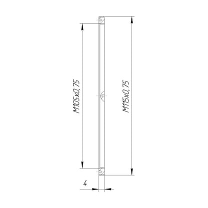 M115x0.75 male to M105x0.75 female thread adapter (115mm to 105m step-down ring)