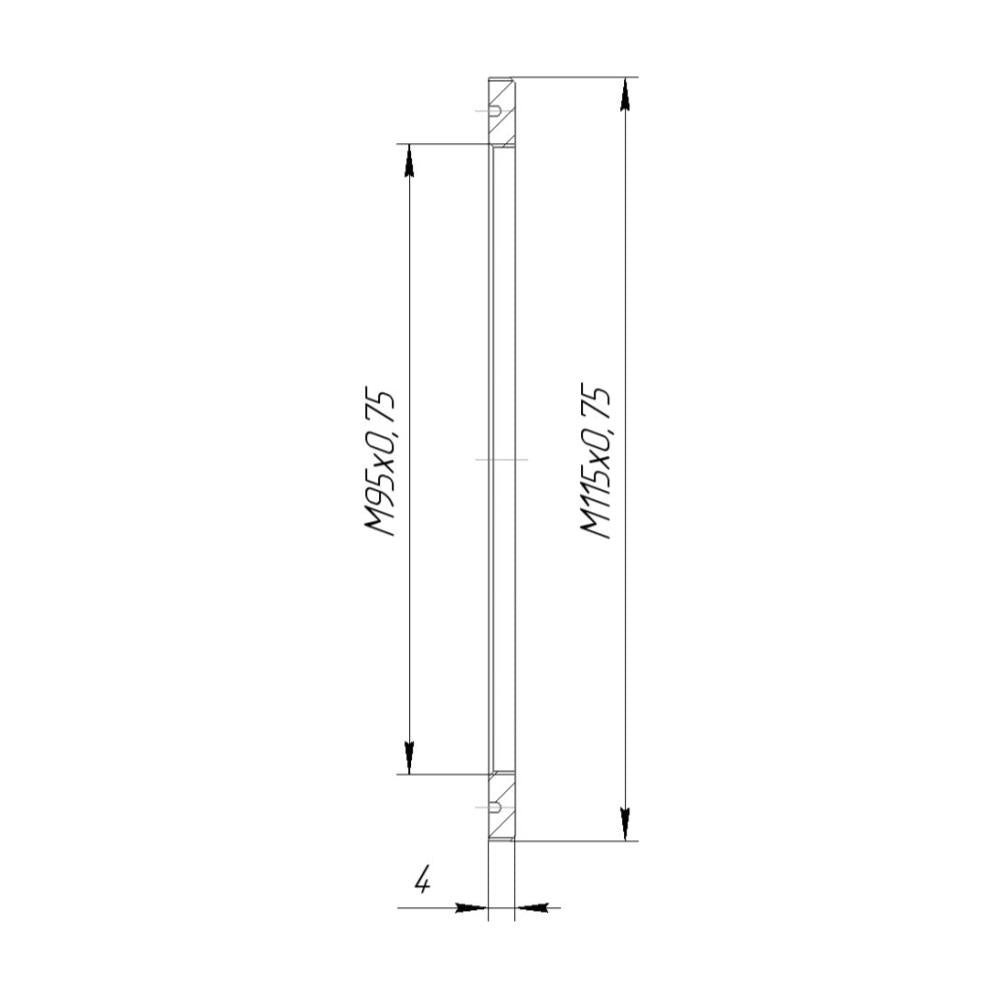 M115x0.75 male to M95x0.75 female thread adapter (115mm to 95mm step-down ring)