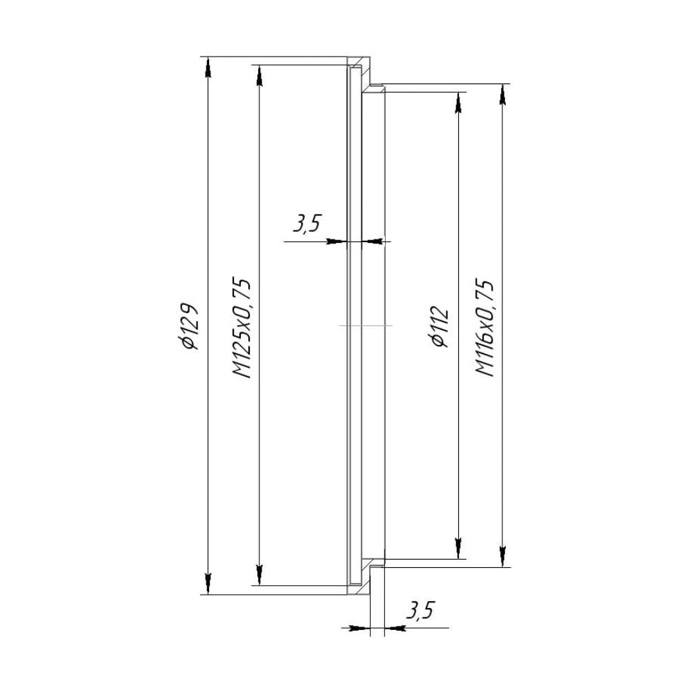 M116x0.75 male to M125x0.75 female thread adapter (116mm to 125mm step-up ring)