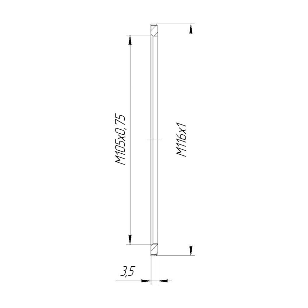 M116x1 male to M105x0.75 female thread adapter, flangeless