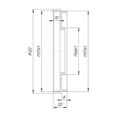 M117x1 male / female to M68x1 male thread adapter