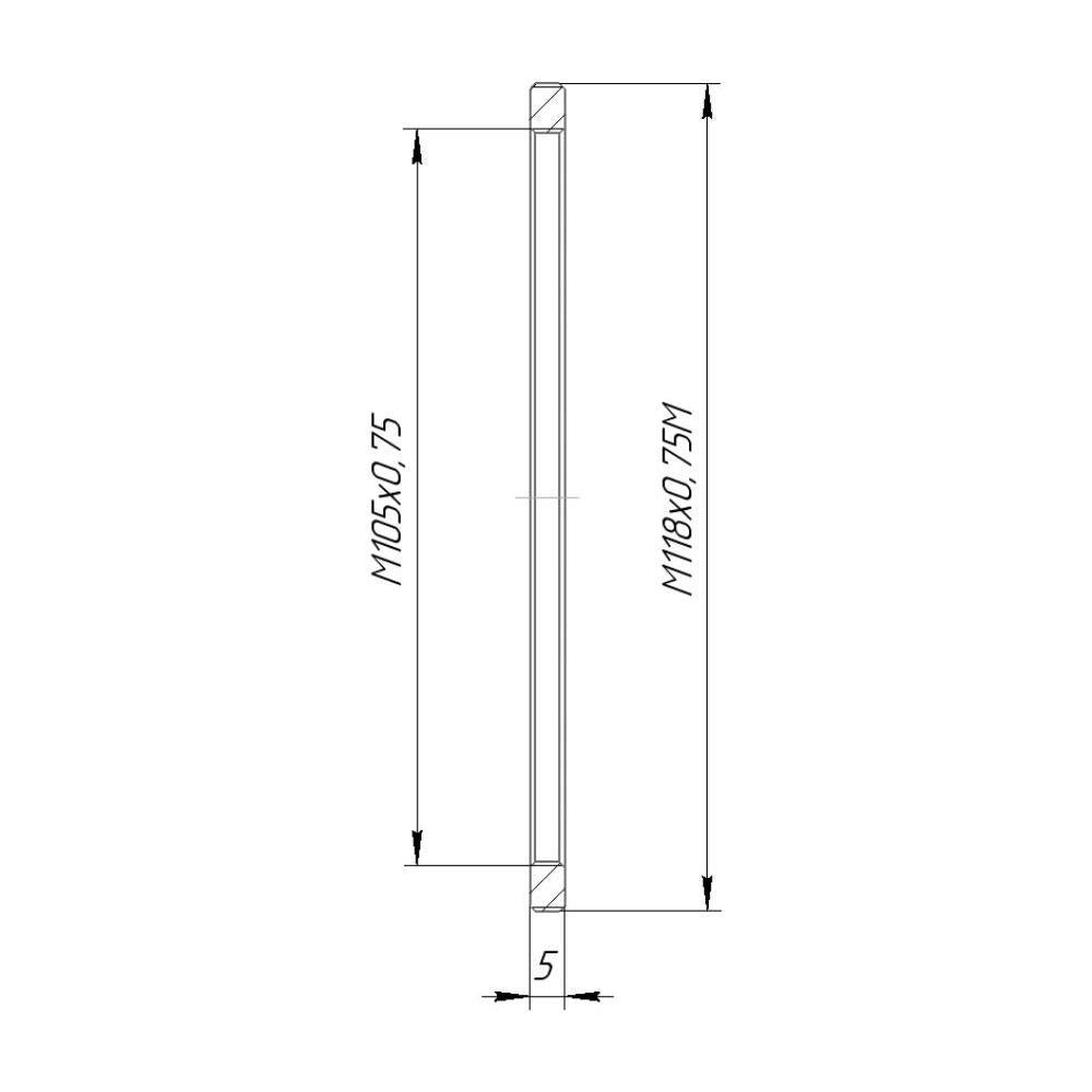 M118x0.75 male to M105x0.75 female thread adapter (118mm to 105mm step-down ring)