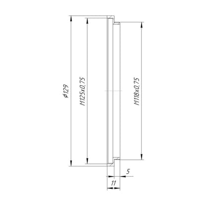 M118x0.75 male to M125x0.75 female thread adapter (118mm to 125mm step-up ring)