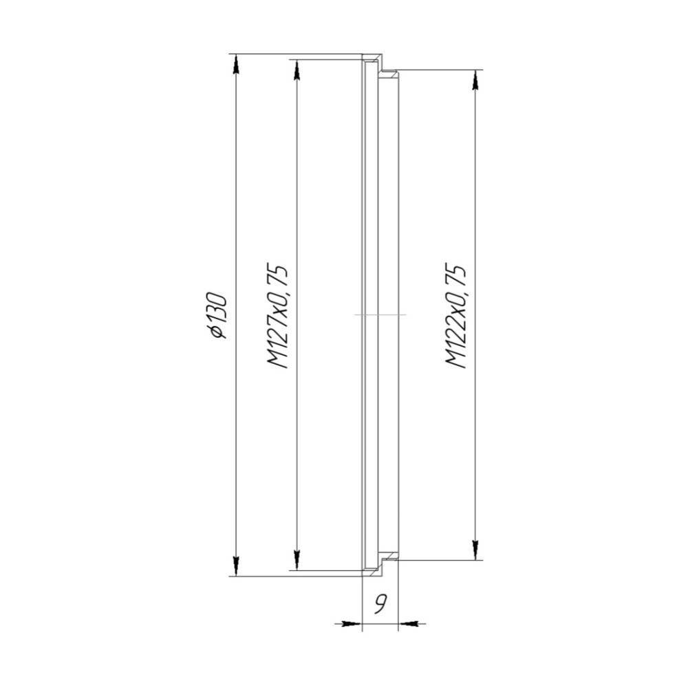 M122x0.75 male to M127x0.75 female thread adapter