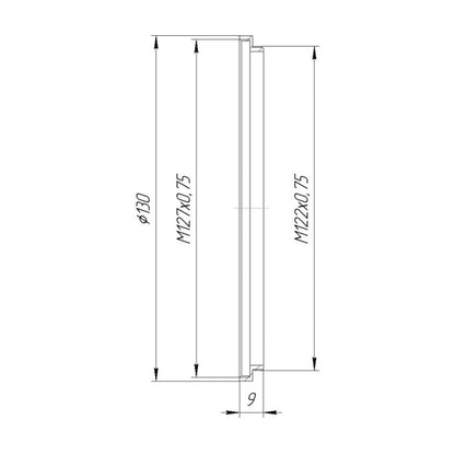 M122x0.75 male to M127x0.75 female thread adapter