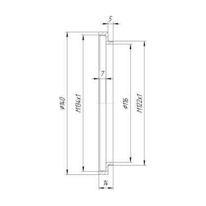 M122x1 male to M134x1 female thread adapter