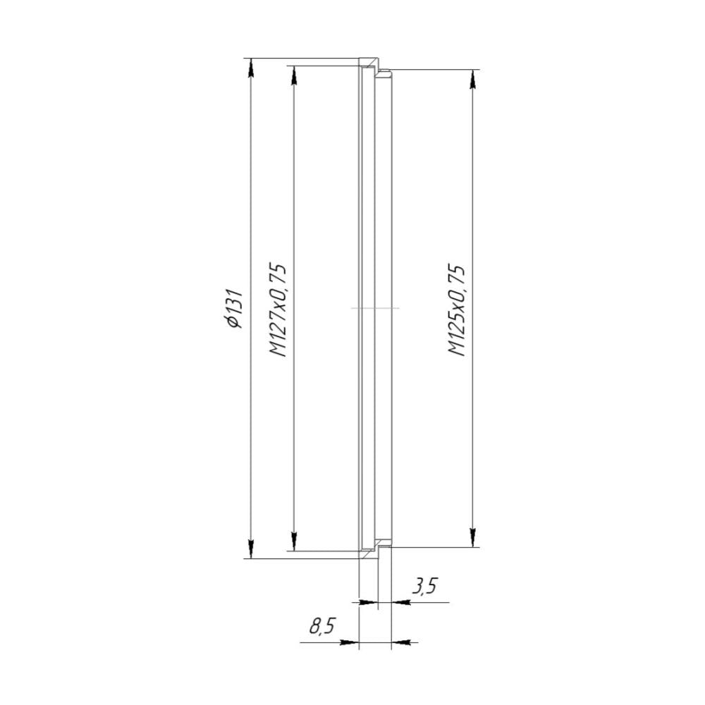 M125x0.75 male to M127x0.75 female thread adapter (125mm to 127mm step-up ring)