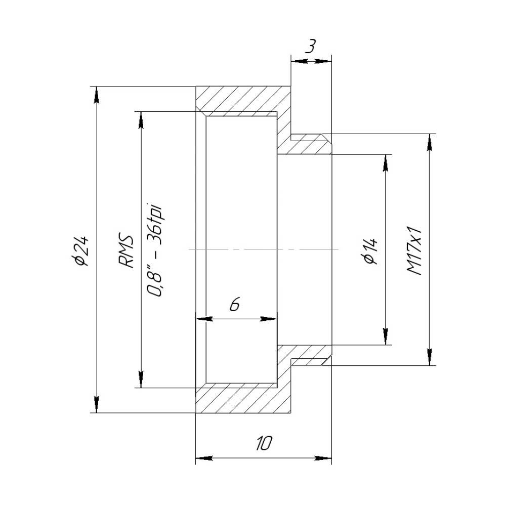 M17x1 male to RMS female thread adapter