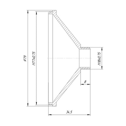 M18x0.75 male to M77x0.75 male thread adapter for microscope turret