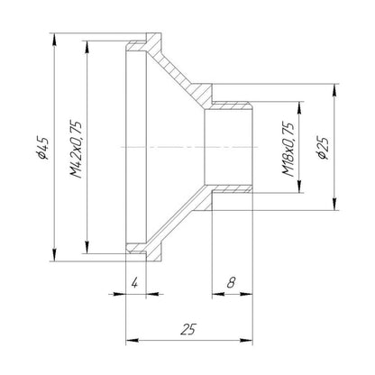 M18x0.75 male to T2 male thread adapter for microscope turret