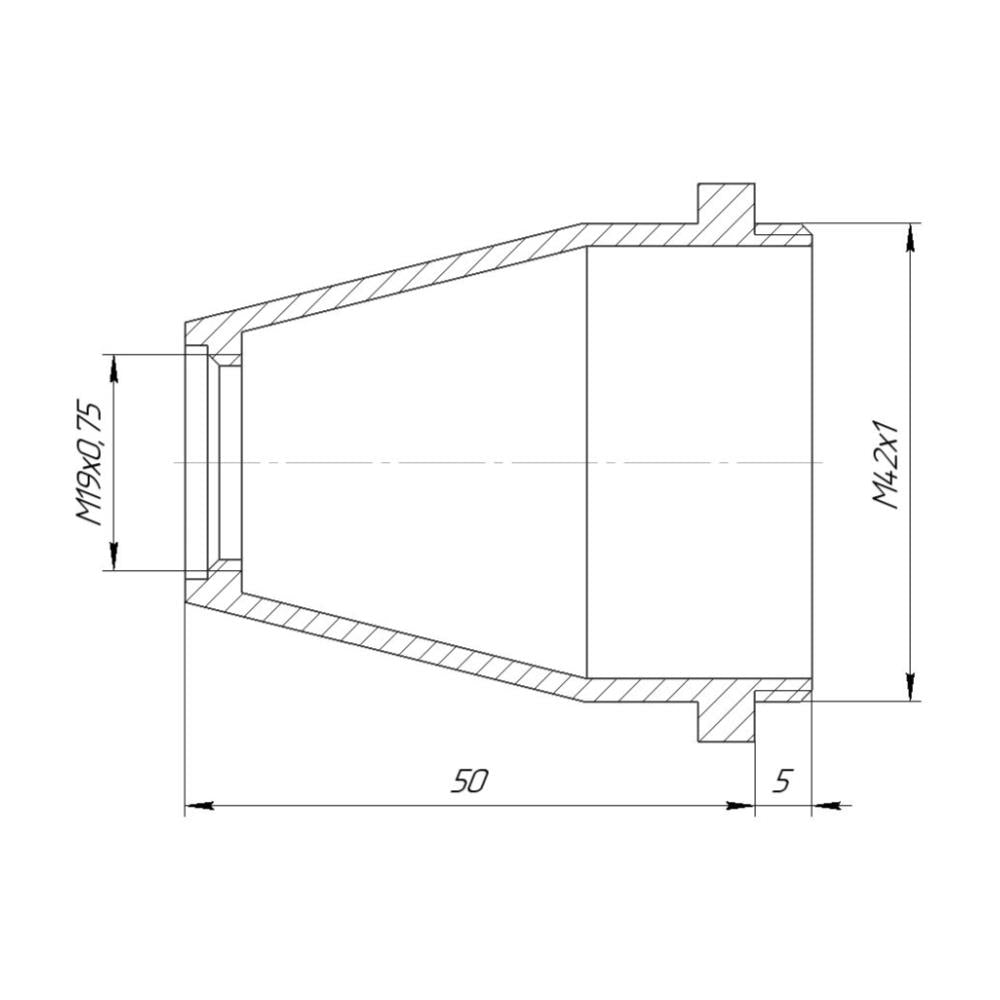 M19x0.75 female to M42x1 male thread adapter, cone
