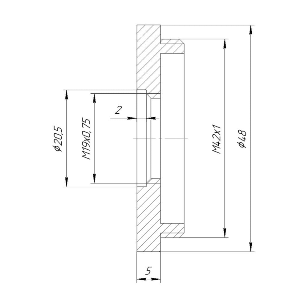 M19x0.75 female to M42x1 male thread adapter