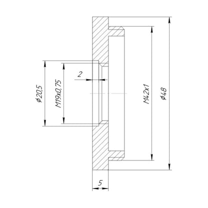 M19x0.75 female to M42x1 male thread adapter