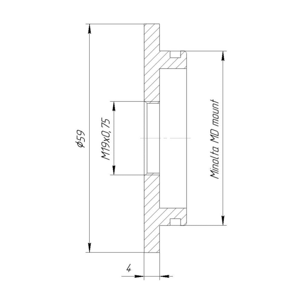 M19x0.75 female thread to Minolta MD camera mount adapter