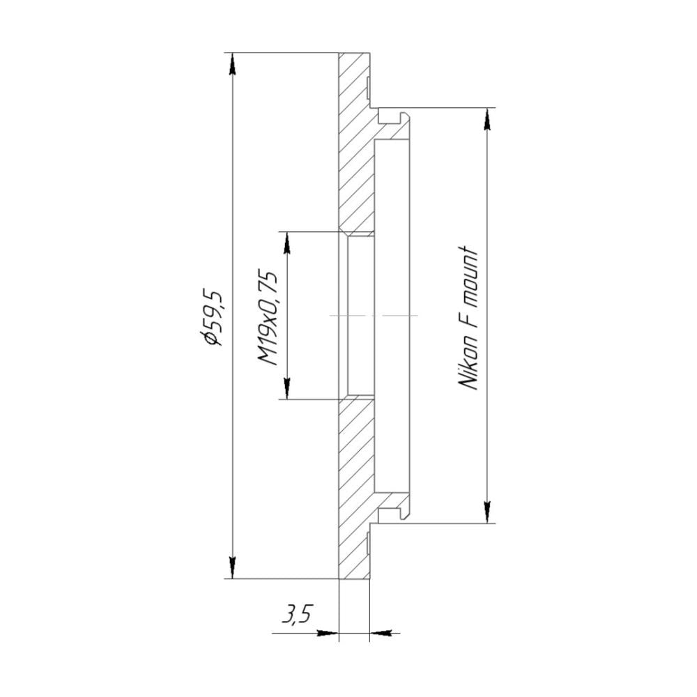 M19x0.75 female thread to Nikon F camera mount adapter