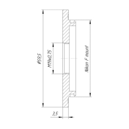 M19x0.75 female thread to Nikon F camera mount adapter