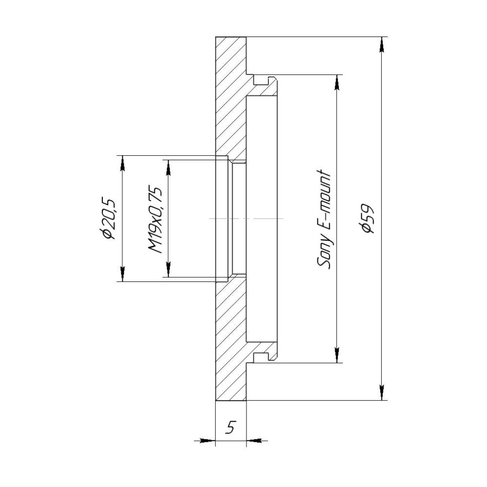 M19x0.75 female thread to Sony E-mount camera adapter