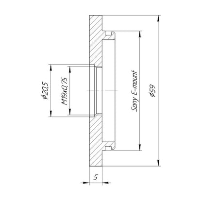M19x0.75 female thread to Sony E-mount camera adapter