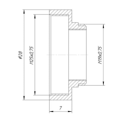 M19x0.75 male to M25x0.75 female thread adapter, bronze
