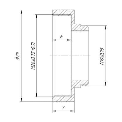 M19x0.75 male to M26x0.75 female thread adapter, black