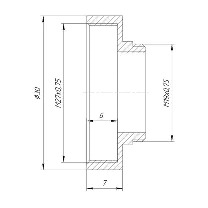 M19x0.75 male to M27x0.75 female thread adapter, bronze