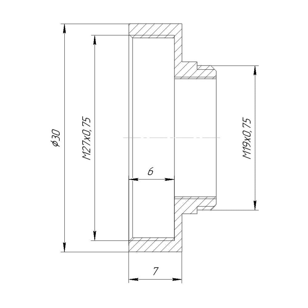 M19x0.75 male to M27x0.75 female thread adapter, black