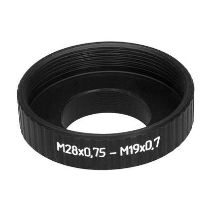 M19x0.75 male to M28x0.75 female thread adapter, black