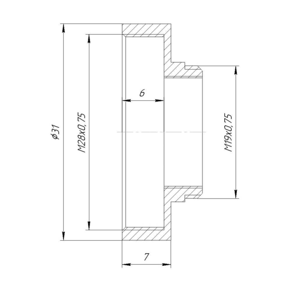 M19x0.75 male to M28x0.75 female thread adapter, black