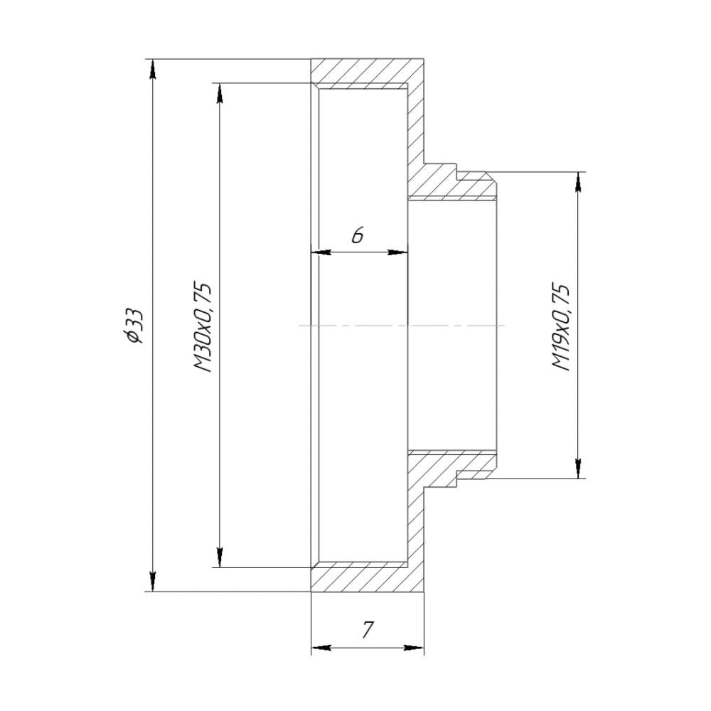 M19x0.75 male to M30x0.75 female thread adapter, black
