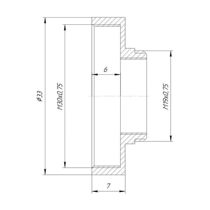 M19x0.75 male to M30x0.75 female thread adapter, black