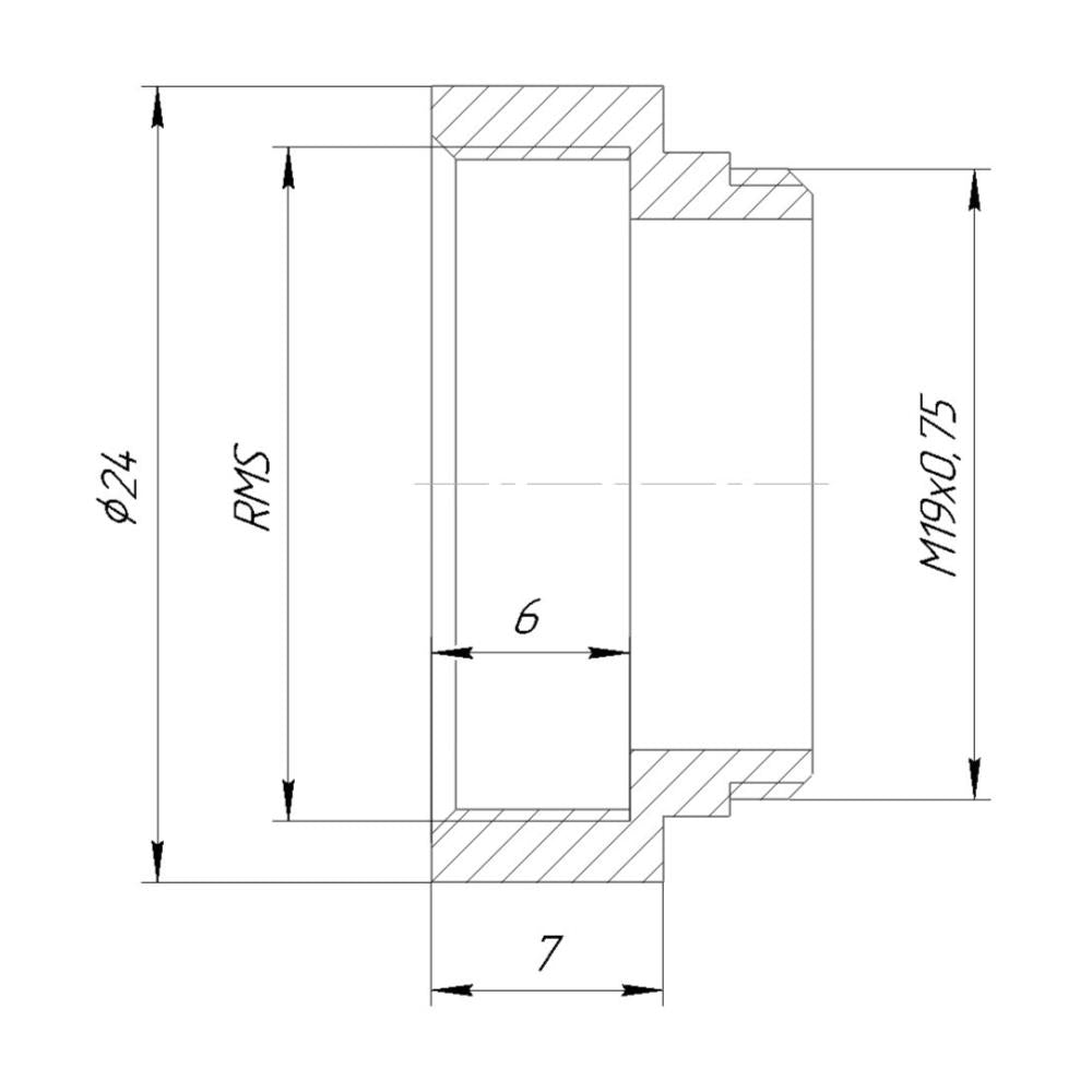M19x0.75 male to RMS female thread adapter, black