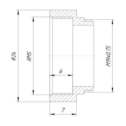 M19x0.75 male to RMS female thread adapter, black