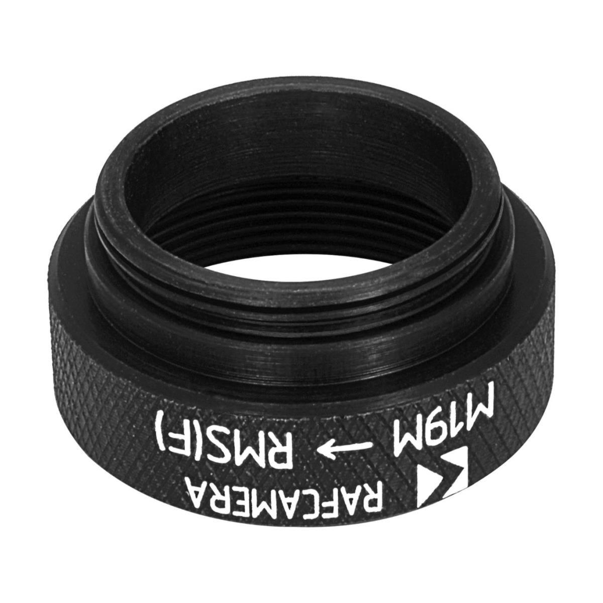 M19x0.75 male to RMS female thread adapter, black