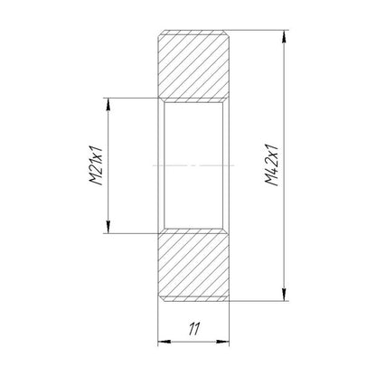 M21x1 female to M42x1 male thread adapter, flangeless