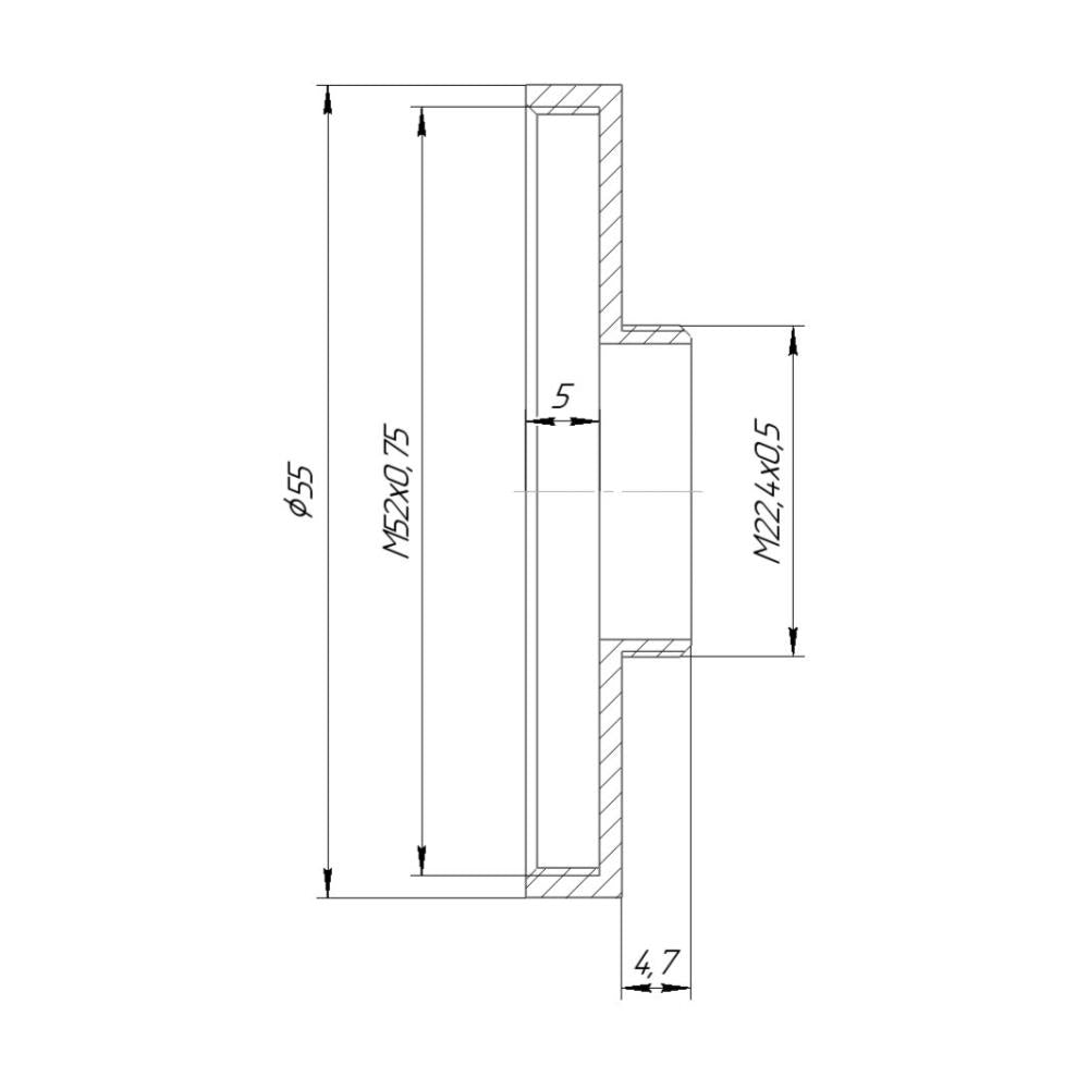M22.5x0.5 male to M52x0.75 female thread adapter for Industar-69 lens