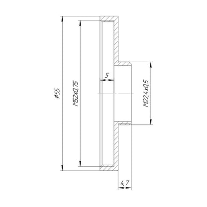 M22.5x0.5 male to M52x0.75 female thread adapter for Industar-69 lens